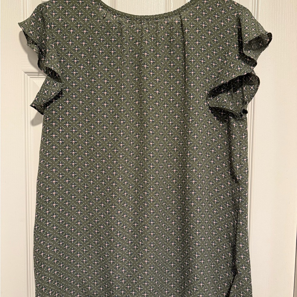 LOFT Olive Floral Pattern Blouse
